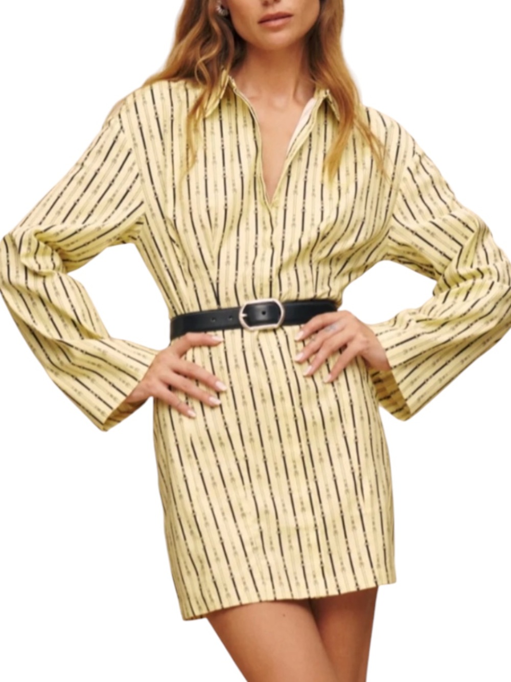Reformation Rana Organic Cotton Shirt Dress Buckle Print Butter Yellow 10

Bin S